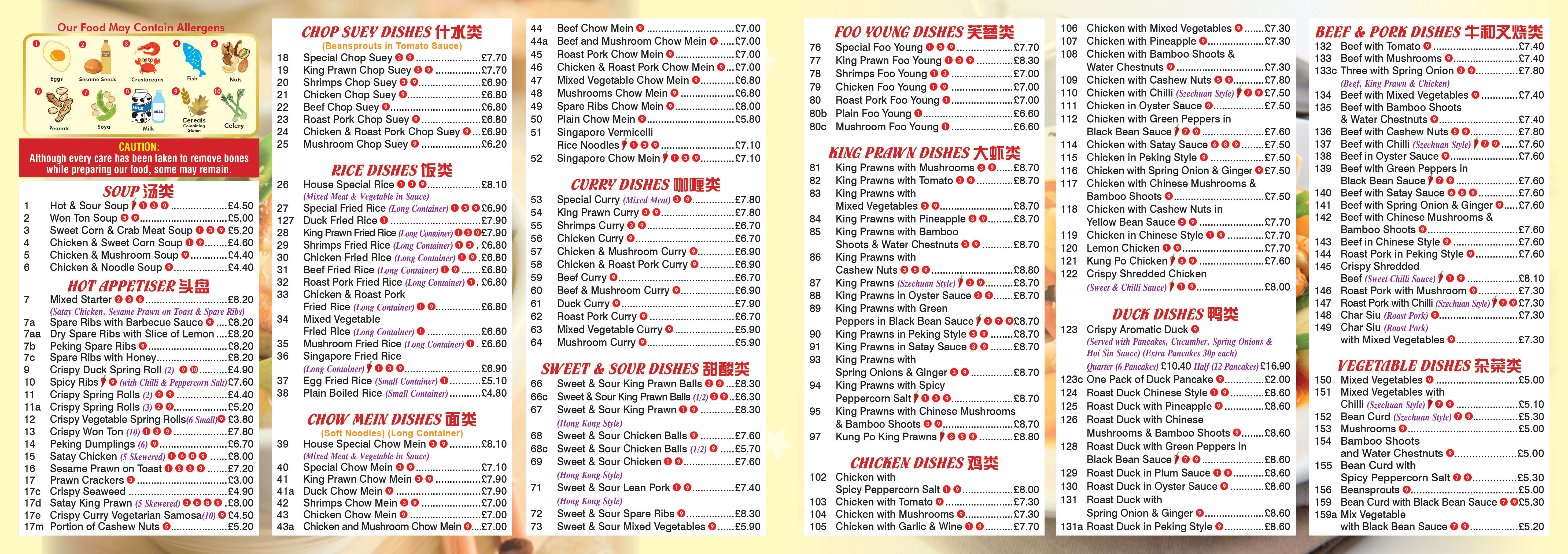 Menu | Millennium Takeaway | Give us a call today!